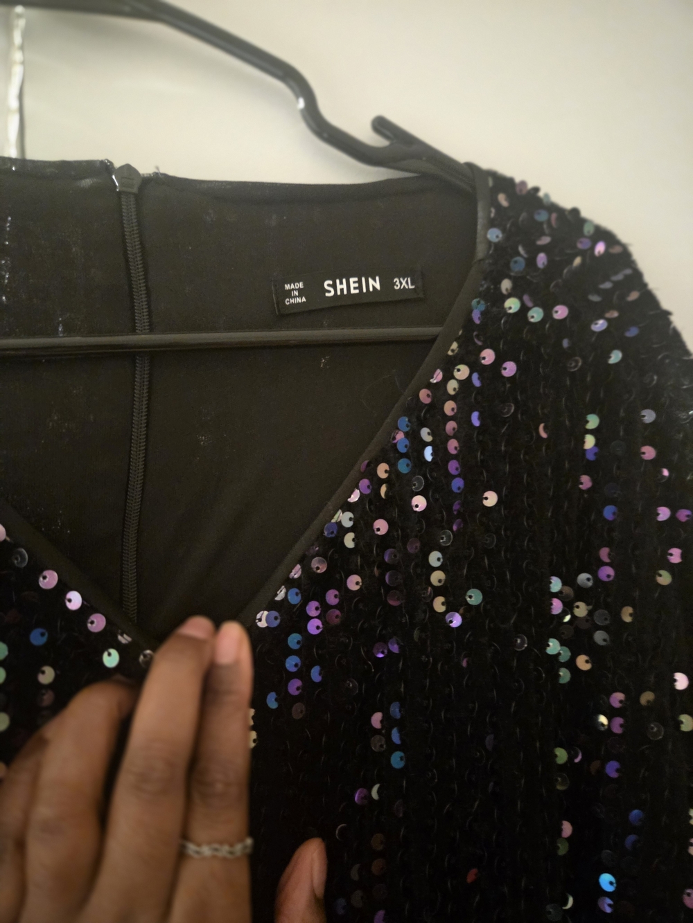SHEIN Black Sequin V-Neck Top - Iridescent Accents